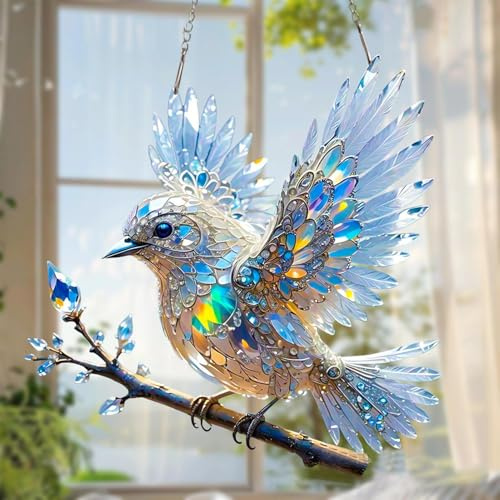Kristall-Himmel, Blauvögel, 2 Stück Buntglas-Vögel Für Fenster, Kristall, Acryl, Vögel, Zum Aufhängen, Sonnenfänger Für Fenster, Innenräume, Gärten, 20x20x0.2cm