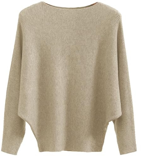 Cegerne Maglione Donna Maniche Pipistrello Elegante Oversize Maglia a Maniche Lunghe Sweatshirt Lavorato a Maglia Top Batwing Knitted Sweater, Khaki-