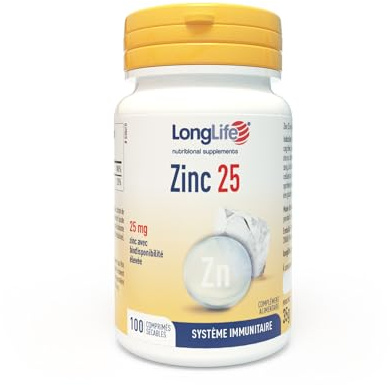LongLife® Zinc 25 | Haut dosage 25mg zinc à biodisponibilité élevée | Plus de 100 jours de traitement | Défenses immunitaires, renforce peau et os | Végan et sans gluten