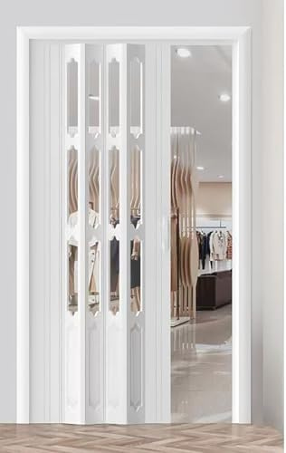 Pounjsd Falttüren Innentürennach Maß, faltbare tür ohne bohren, Innenschiebetüren mit PVC-Acryl-Platte, Moderner Stil Raumspartür Schiebetür Faltwand, für Schlafzimmer, Badezimmer, Küche, Büro