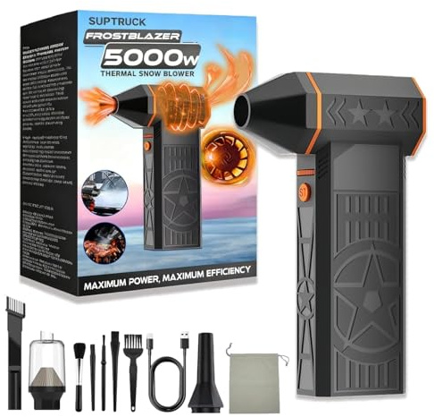 Spalma da neve termico Suptruck Frostblazer, sbrinatore ad aria calda portatile da 5000 W con tecnologia a turbina e accessorio per aspirazione, sbrinamento parabrezza (Set model)