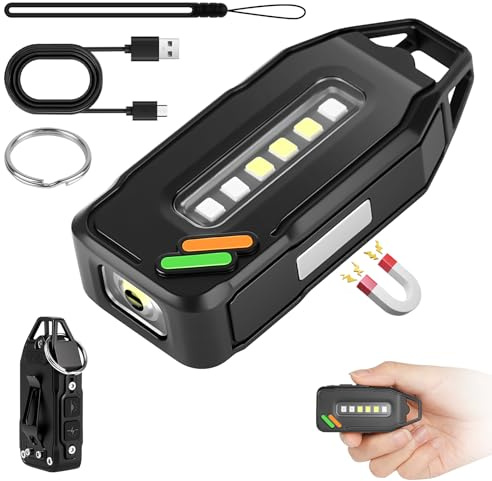 flintronic Linterna Pequeña, 9 Modos, con Clip de Hebilla y Base Magnética | Mini Linterna EDC, con Clips, Impermeable IPX6, Ligero y Portátil, Carga USB-C, Para Acampar Al Aire Libre, Senderismo