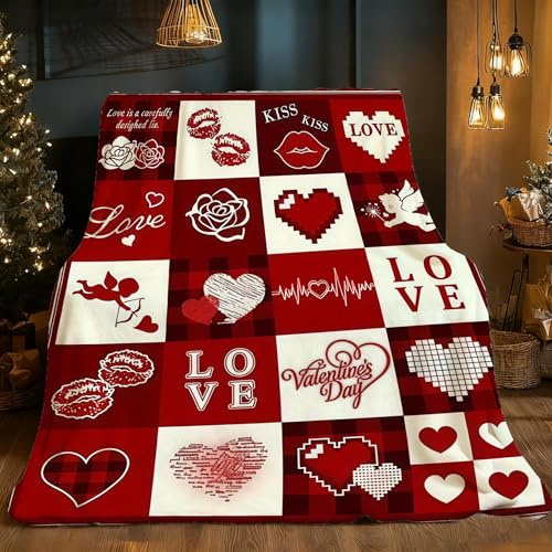 Vexthorion Family For Her, Anniversary Wedding Birthday Mother's Day Present -150x100cm Soft Cozy Flannel Throw For Bed Sofa-Personalised Romantic Gift For Mum Wife Girlfriend(Wine Red)