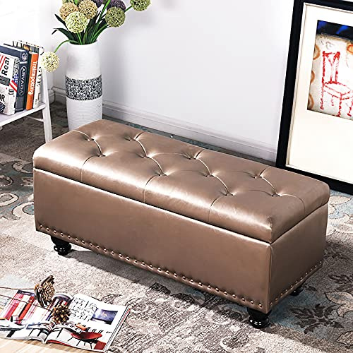Champagne d förvaringsottoman i fuskläder – modern fotpall i PU-läder med dold förvaring för sovrum och vardagsrum snygg multifunktionell päls 80 x 40 x 45 cm