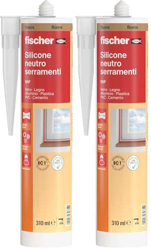 Fischer SNF Silicone Sigillante Legno Marrone Rovere, Pavimenti e Finestre, Neutro a Basso Modulo, Elastico, per Serramenti, Porte, Infissi, Inodore, Esterno/Interno, 571331 (Confezione da 2)