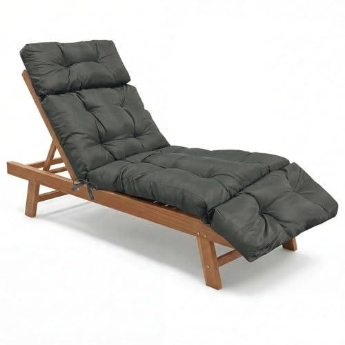 Awoyep Outdoor Liegenauflage Auflage Gartenliege: 183x53 cm Wasserdicht Gartenkissen mit Haltegurten Dickes für Sonnenliege Liegestuhl Auflagen für Deckchair Sitzauflage Balkon und Pool (Dark Gray)