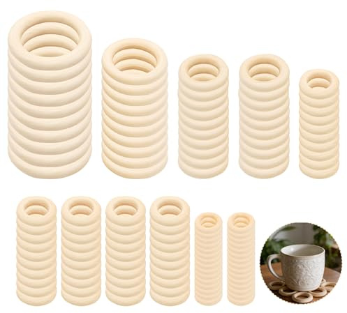 120 Stück Holzringe zum Basteln, Natürliche Holzreifen Makramee Holzring Hölzern Unbehandelte Holz Makramee Ringe Bastelmaterial Hängende Dekoration Ringe für DIY, Handwerk 50mm 40mm 30mm 20mm 15mm