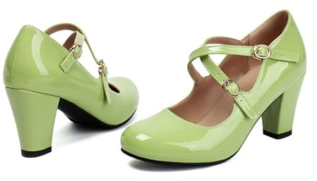 Dirndl - Scarpe da donna per costume tradizionale bavarese, con tacco, scarpe da sposa, chiuse, con cinturino, per Oktoberfest