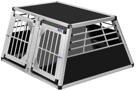 ALPUNA Transportbox N103 – Aluminium Doppelbox für Hunde 101×103×58 cm, Auto Hundebox mit Notausstieg, sicherer Hundetransport im Kofferraum