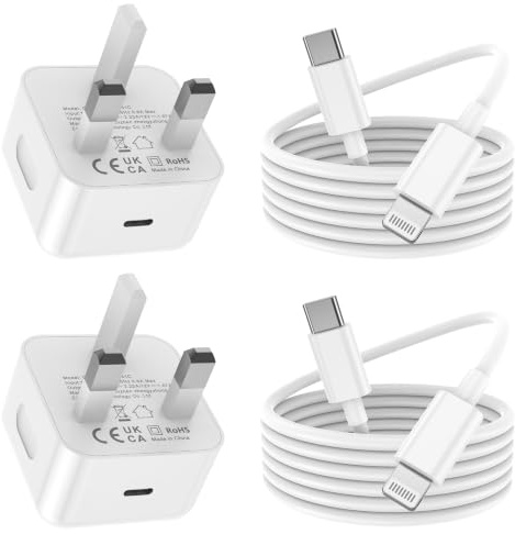 BSTOEM iPhone Charger Fast Charge 2pack, USB C Plug and 2M Lightning Cable | Phone Charging Adapter Lead for Apple iPhone 14/13/12/11/Pro Max/XS/XR/X/SE/8/7/6/5 Plus, for ipad (white)