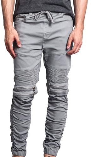 VICTORIOUS Scrunch Stacked Biker Twill Jogger Pants JG882 - Dark Grey - Large