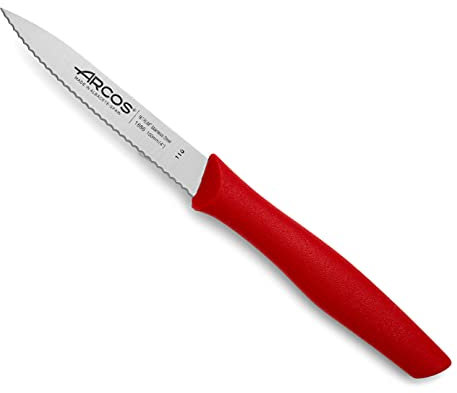 Arcos Küchenmesser Serrado 100 mm - Edelstahl NITRUM für Langlebigkeit und präzisen Schnitt - Ergonomischer Griff Polypropylen Rot - Serie Nova