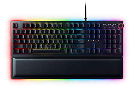 Razer Huntsman Elite (Purple Switch) - Gaming Tastatur mit opto-mechanischen Schaltern (Drehregler, beleuchteter Handballenablage, RGB Chroma) QWERTY US-Layout | Schwarz