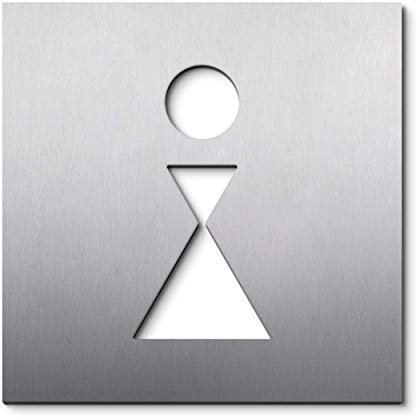 WC Türschild Frau, 12 x 12 cm, Edelstahl matt, Toilettensymbol mit Design Award, selbstklebend, Toilettenschild-Aufkleber, Damen Klo Piktogramm, Hinweisschild Frauen Toilette - PHOS Design