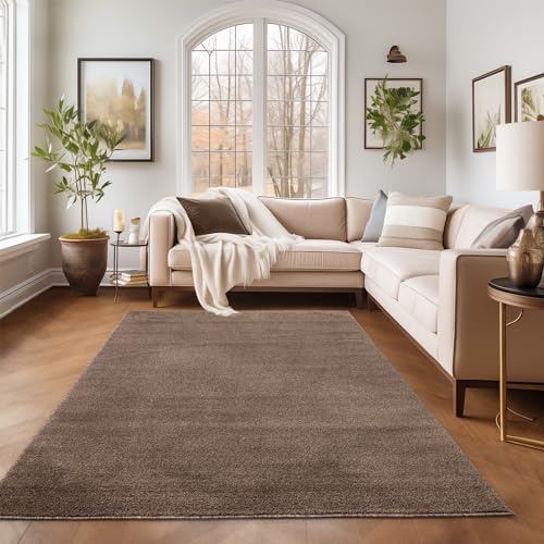 SIMPEX Tappeto 120x170 cm Marrone, superficie a pelo corto omogenea, stile moderno, formato rettangolare con supporto sicuro per soggiorno e camera