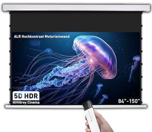 HiViLux® Tab-Tension motorduk – ALR högkontrastduk, HiViGrey Cinema 5D HDR (Gain 1,1), elektrisk, för 4K/8K-projektorer, hemmabio (92 tum, 16:9, 203 × 114 cm, vit)