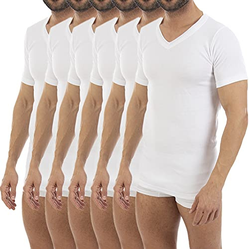 Lacotex Camiseta Interior Termal de Hombre | Camiseta Manga Corta y Cuello Pico Térmica | Confort y Protección Térmica Interior | Pack Ahorro 6 Unidades | L100V