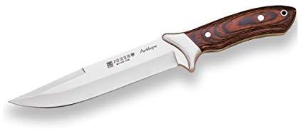 Joker Messer Antelope CR02, mit roten Holzgriffen, 19,5 cm MOVA-Klinge und Lederscheide, Werkzeug für Fischerei, Jagd, Camping und Trekking