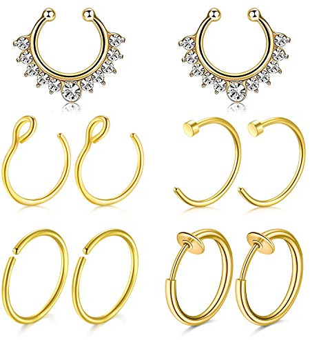 Mayhoop 10Stk Fake Piercings Fake Nasenring Septum Edelstahl Gold Fake Piercings Nase Fake Septum Piercing Face Piercing Nase Septum Lippe Ohr Ring Hoop für Männer Damen