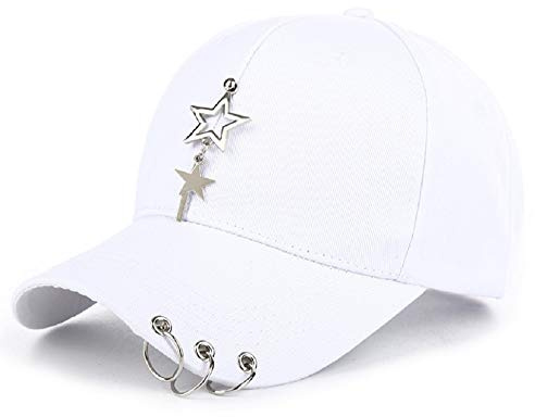 K-pop Metallic Fitted Cap mit Ringkette, einzigartiges Design, Sternverzierung
