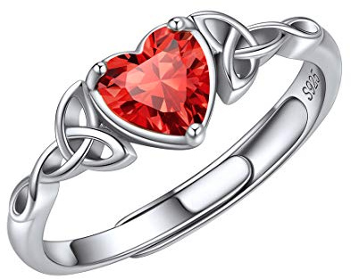 ChicSilver Anillo Circonita Corazón Mujer Plata 925 Nudo Celta Rubí Rojo