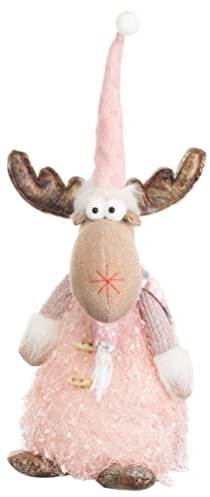 Brandsseller Weihnachtsdeko Elch rosa 40 cm – handgefertigtes Rentier aus Plüsch mit LED Beleuchtung warmweiß – dekorative Weihnachtsfigur - Motiv 2