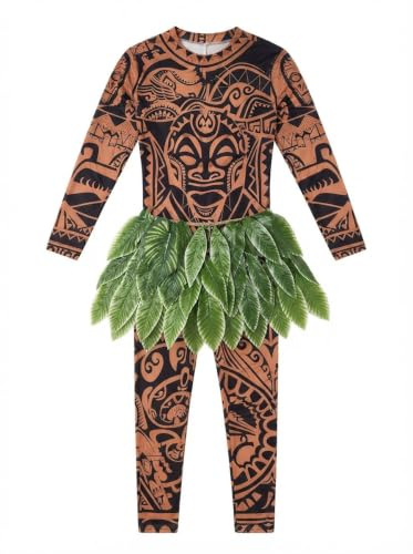 Morph Inselheld Kostüm Herren, Tropisches Halloween Kostüm Herren | Gepolsterter Body & Blätterrock, Muskulöses Design, Zum Überziehen, Perfekt für Halloween, Ideal zum Verkleiden