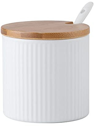OnePine 300ml/10.56 oz Azucarero, azucarero de cerámica con tapa y azúcar cuchara, diseño clasico, perfecto para el hogar y la cocina