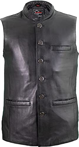 MDM Fino chaleco de piel de cordero para hombre en corte entallado., Negro , XXXL