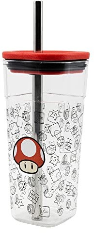 Stor Vaso cube alto de plástico con pajita de acero inoxidable - 540 ml de Super Mario