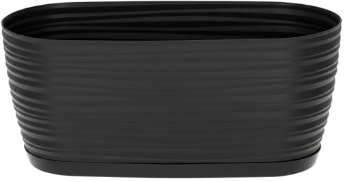 SPARKLE PLANTS Sahara Indoor Plant Pots – Modern Round Plastic Flower Pots with Drainage Hole & Saucer – 7 Sizes, 8 Colours for Succulents, Herbs, Flowers & Houseplants (31 cm, Black)