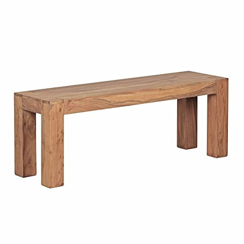 möbelando Esszimmer Sitzbank Mumbai Massiv-Holz Akazie 120 x 45 x 35 cm Holz-Bank Natur-Produkt Küchenbank im Landhaus-Stil