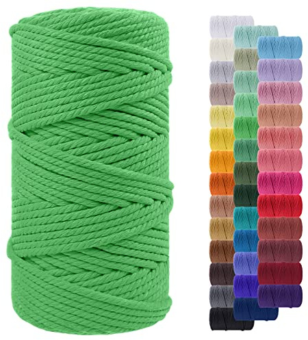 LEREATI Cuerda Macrame 5mm x 100m, Hilo Macrame Cuerda de Algodon Natural Gruesa, Cuerda Manualidades Colores para Colgar Fotos, Colgador de Planta Tejido, Colgante de Pared Macrame (Pasto Verde)