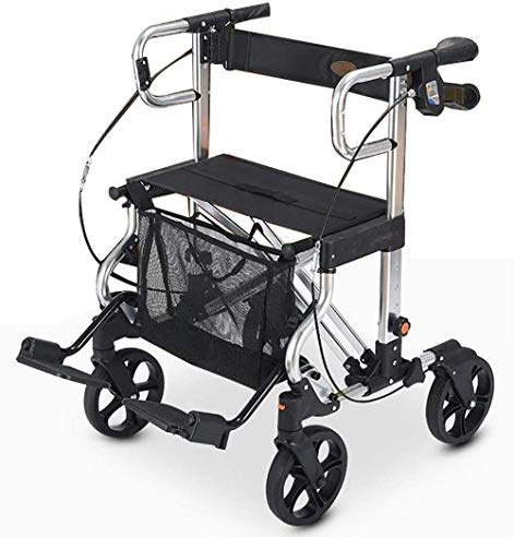 WANWEN Andador, Andador Plegable de Cuatro Ruedas, Altura Ajustable, Andador de Aluminio liviano y Duradero para discapacitados y discapacitados, Plateado Little Surprise