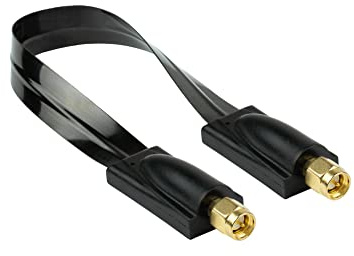 Ultradünne SMA Fenster-Durchführung - SMA Stecker an SMA Stecker - HF Koaxial-Flachkabel 1.13 - für 5G, LTE / 4G Antennen(kabel) - schwarz, ca. 20 cm
