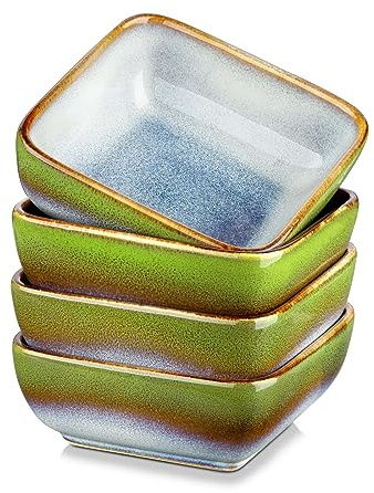 Dipschälchen Steinzeug, vancasso STERN 4 teilige quadratische Soßenschälchen, Snack Vorspeise Schalen Set, Dessert kleine Servierschalen
