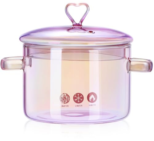 Happyyami Casserole en verre transparent en verre résistant à la chaleur pour la cuisine, le restaurant, la cuisson des pâtes, la soupe, le lait, le thé et la salade, rose 1500 ml