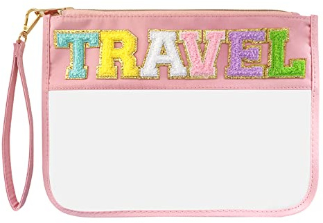 Reise Kosmetiktasche Groß Damen schminktasche mit Chenille Brief klar Reißverschluss Make up Tasche Nylon Cosmetic Bag wasserdichte Reise Makeup Bag Transparent Kulturbeutel Organizer