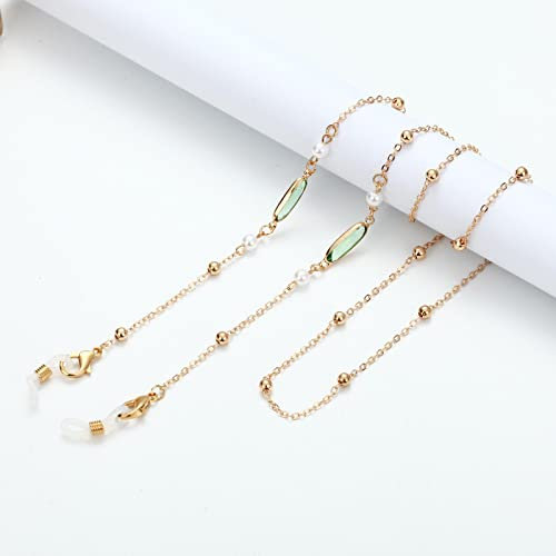 Brillenkette Trendy Gold Sonnenbrillen Kette Für Frauen Kristall Perle Anhänger Brillenketten Anti-Drop Lanyard Halskette Brillen Schmuck 07