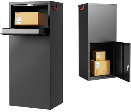 Merapi Parcel Drop Boxes for Outside, 15.24 x 11.42 x 35.47 Cold-Rolled Sheet Package Delivery Boxes, Anti-Theft Lockable Parcel Storage Box for House, Porch, Curbside, Black