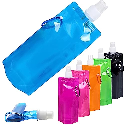 BSITSSS 6 st 500 ml, vikbar drickflaska, återanvändbar vattenflaska, drickpåse festival, vikbar flaska, drickpåse med skruvlock för vandring, camping, resor