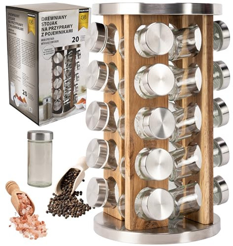 KARL HAUSMANN Porta Spezie Girevole per Cucina - 20 Barattoli - Portaspezie Rotante a 360° - Portaspezie Salvaspazio - Porta Spezie per Cucina Salva Spazio - Giostra Portaspezie - Moderno Organizer