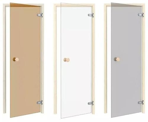 Amilano Saunatür CLASSIC Hochwertige Glastür 8mm inkl. Zarge Vollholz Leicht Einstellbar DIN Links Rechts (70x200, Espe/Klar)
