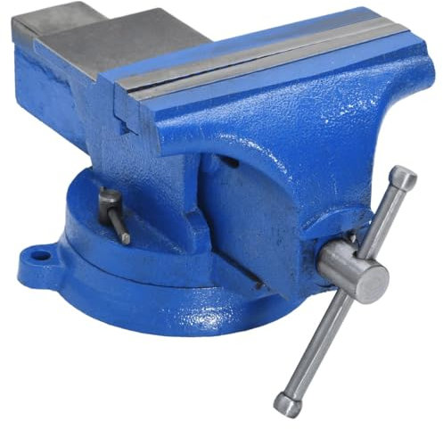 vidaXL Schraubstock, Tischschraubstock Drehbar 360°, Feststehend Parallelschraubstock für Werkstatt, Maschinenschraubstock, Blau 125 mm Gusseisen
