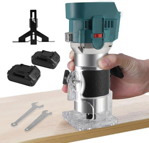 30000RPM Cordless Hand Router Tool with 2 Batterys,Palm Router Trimmer with Six-Speed Gearbox Control,Woodworking Hand Router with Trimmer Base,Cordless Wood Router Tool for Woodworking