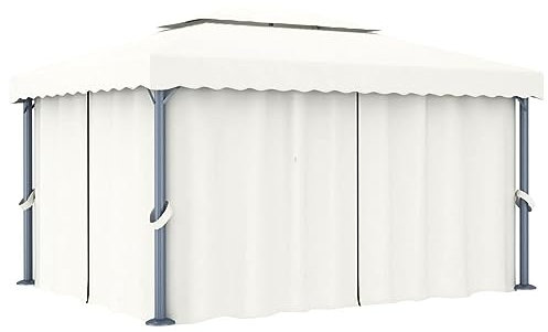 ShCuShan Pavillon mit Vorhang Event Shelter 4x3 m Cremeweiß Aluminium Rosenpavillon