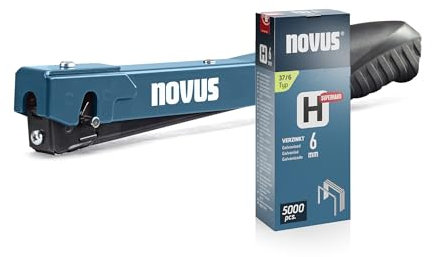 NOVUS TOOLS Hammertacker J-022 Set mit 5000 Klammern │ Leichter, robuster Schlagtacker aus Vollmetall mit Soft-Griff und Schnellladesystem │ Für Feindrahtklammern Typ 37 von 4-6 mm
