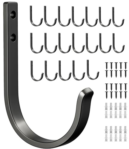 Josmimic 20 ganchos para abrigos, toallas y paredes - Ganchos de pared sin taladros, ganchos para abrigos, ganchos para llaves para vasos de cepillos de dientes, baño, inodoro, negro, con tornillos