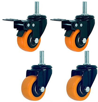 Lenkrollen, M10-Gewinde, Rollen, Räder, industrielle Hochleistungsmöbelrollen, Trolley-Lenkrollen, verschleißfest (2 Lenkrollen mit Bremse + 2 Räder ohne Bremse)