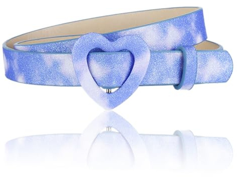 NiceYnn Feines Ledergürtel für Mädchen und Jungen, verstellbar, Laser, glänzend, Pailletten, 92cm, lang, für Kleid, Jeans, Hosen, Geburtstag, B:Blau, Einheitsgröße